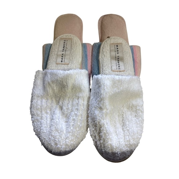 Mark Travers Shoes - Mark Traver's Pink Blue White Striped Terry Cloth Slide Slippers Small USA Made